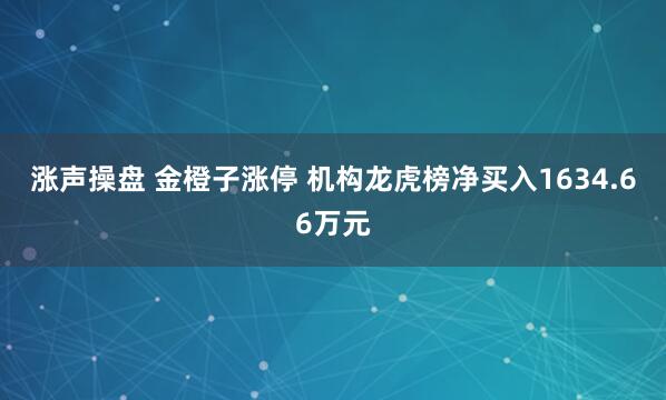 涨声操盘 金橙子涨停 机构龙虎榜净买入1634.66万元